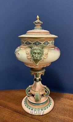 James Hadley Worcester Faience Lidded Chalice Pot Pourri Vase Figural Detail