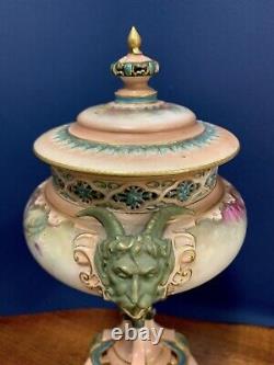 James Hadley Worcester Faience Lidded Chalice Pot Pourri Vase Figural Detail