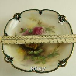 James Hadleys Worcester Hand Painted Rose Comport Tazza Stand Antique 1902-5
