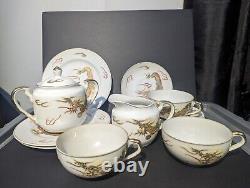 Japanese Lithopane Kutani dragon and Geisha design tea set hand painted 1930