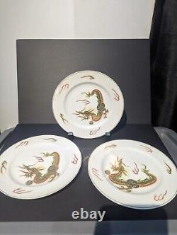 Japanese Lithopane Kutani dragon and Geisha design tea set hand painted 1930