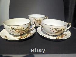 Japanese Lithopane Kutani dragon and Geisha design tea set hand painted 1930