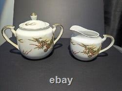 Japanese Lithopane Kutani dragon and Geisha design tea set hand painted 1930