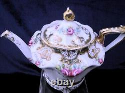 Japanese Noritake Style Fine Porcelain Antique Enamel & Gilt Footed Tea set