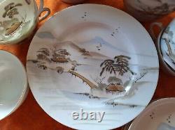 Japanese fine porcelain tea set 19 decorated with a landscape scene. Hand Painted