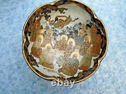 Japanese hand painted porcelain bowl gold gilt faces meiji period with box