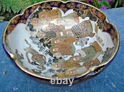 Japanese hand painted porcelain bowl gold gilt faces meiji period with box