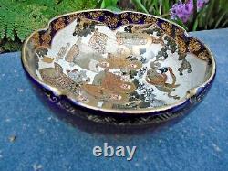 Japanese hand painted porcelain bowl gold gilt faces meiji period with box