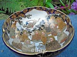 Japanese hand painted porcelain bowl gold gilt faces meiji period with box