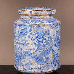 Jingdezhen blue and white porcelain Painted Gold Ceramic Tea Caddy Qing Qianlong