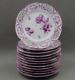 Kpm Royal Berlin Porcelain Hand Painted Reticulated Plates Purple Flowers Set/12