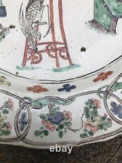 Kangxi Famille Verte Deer and Crane in Garden Charger Large Qing Dynasty