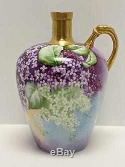 Knowles Taylor & Knowles Ktk Porcelain Hand Painted Lilacs Whiskey Jug Signed