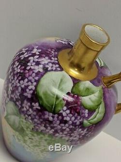 Knowles Taylor & Knowles Ktk Porcelain Hand Painted Lilacs Whiskey Jug Signed