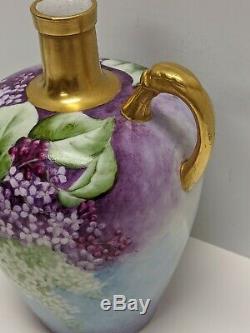 Knowles Taylor & Knowles Ktk Porcelain Hand Painted Lilacs Whiskey Jug Signed