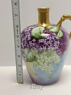 Knowles Taylor & Knowles Ktk Porcelain Hand Painted Lilacs Whiskey Jug Signed