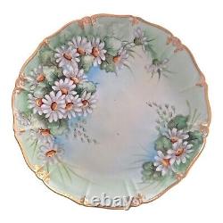 LARGE Early 20th-c LIMOGES Hand Painted Serving Set Daisies Scalloped Gilt Rim