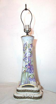 LARGE antique hand painted Sevres porcelain floral electric table vase lamp Bell