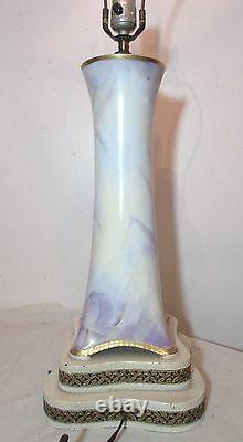 LARGE antique hand painted Sevres porcelain floral electric table vase lamp Bell