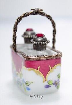 LIMOGES France Hand Painted Peint Main Perfume Basket Porcelain Trinket Box RARE