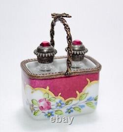 LIMOGES France Hand Painted Peint Main Perfume Basket Porcelain Trinket Box RARE