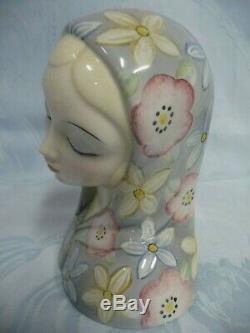 LOVELY VINTAGE LENCI POTTERY BUST, LADY withFLORAL SCARF, HAND PAINTED, ITALY