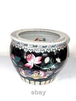 LRG Vtg Chinese Koi Fish Bowl Jardiniere Pot Planter Hand Painted Porcelain 12W