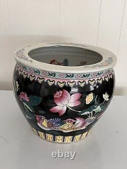 LRG Vtg Chinese Koi Fish Bowl Jardiniere Pot Planter Hand Painted Porcelain 12W