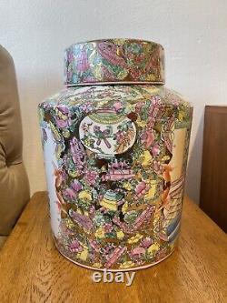 Large 15 Chinese Hand Painted Enamelled Famille Rose Ginger Jar Lidded Urn