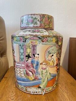 Large 15 Chinese Hand Painted Enamelled Famille Rose Ginger Jar Lidded Urn