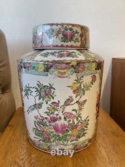 Large 15 Chinese Hand Painted Enamelled Famille Rose Ginger Jar Lidded Urn