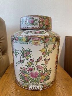 Large 15 Chinese Hand Painted Enamelled Famille Rose Ginger Jar Lidded Urn