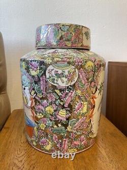 Large 15 Chinese Hand Painted Enamelled Famille Rose Ginger Jar Lidded Urn