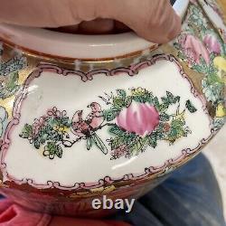 Large 15 Chinese Hand Painted Enamelled Famille Rose Ginger Jar Lidded Urn