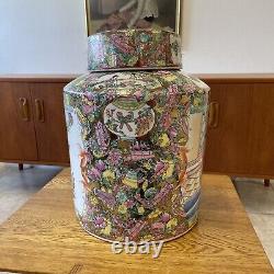 Large 15 Chinese Hand Painted Enamelled Famille Rose Ginger Jar Lidded Urn