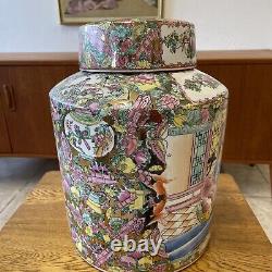 Large 15 Chinese Hand Painted Enamelled Famille Rose Ginger Jar Lidded Urn