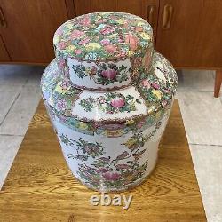 Large 15 Chinese Hand Painted Enamelled Famille Rose Ginger Jar Lidded Urn