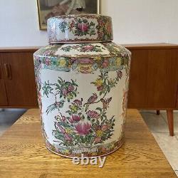 Large 15 Chinese Hand Painted Enamelled Famille Rose Ginger Jar Lidded Urn