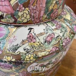 Large 15 Chinese Hand Painted Enamelled Famille Rose Ginger Jar Lidded Urn