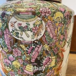 Large 15 Chinese Hand Painted Enamelled Famille Rose Ginger Jar Lidded Urn