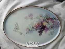 Large 18 Antique Hand Painted Grapes Haviland France Porcelain Dresser Tray