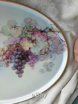 Large 18 Antique Hand Painted Grapes Haviland France Porcelain Dresser Tray