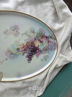 Large 18 Antique Hand Painted Grapes Haviland France Porcelain Dresser Tray