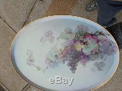 Large 18 Antique Hand Painted Grapes Haviland France Porcelain Dresser Tray