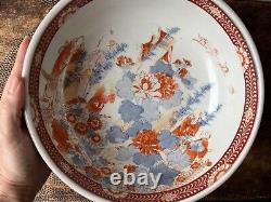 Large 19th c. Kanxi Imari Chinese Porcelain Bowl, Elders, Children & Blossoms