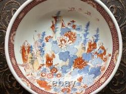 Large 19th c. Kanxi Imari Chinese Porcelain Bowl, Elders, Children & Blossoms