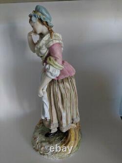 Large Antique 19th C French Porcelain Bisque Hand Painted Crying Woman Figurine