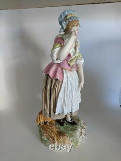 Large Antique 19th C French Porcelain Bisque Hand Painted Crying Woman Figurine