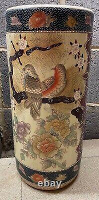 Large Antique Asian Oriental Chinese Hand Painted Porcelain Umbrella Stand Vase