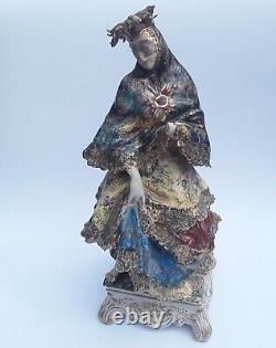 Large Antique Capodimonte Hand Painted Figurine Dancing Lady In Carnival Mask